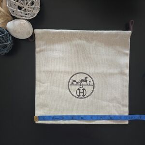 Hermes Cream and Brown Logo Drawstring Pouch